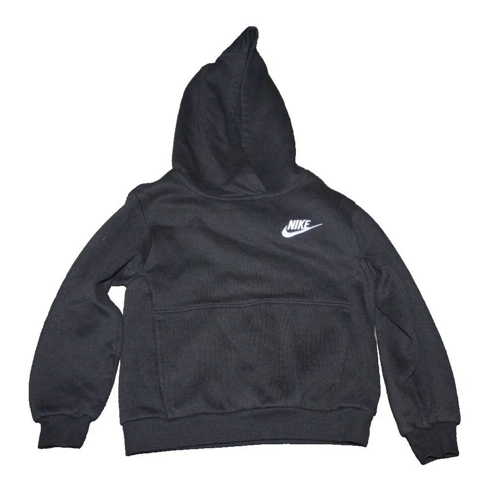 Nike Fleece Cotton Poly Hoodie Kids Sz. 5 Black Pullover Embroidered Logo